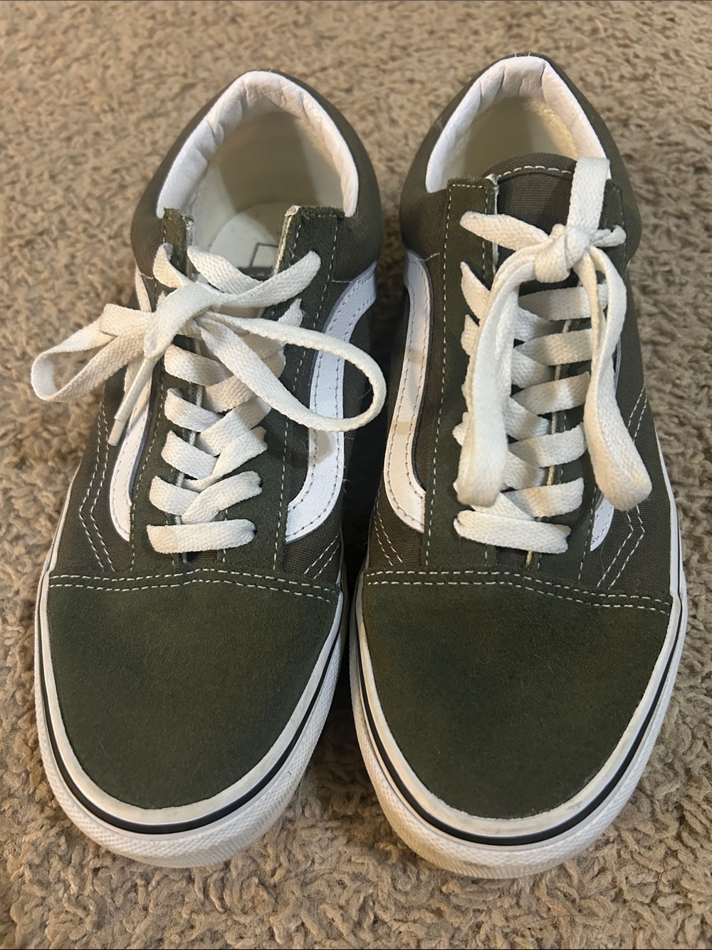 Men's Olive Green Low-Top Vans Sneakers with White Accents